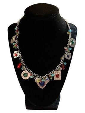Coldwater Creek Bohemian Multi-Color Charm Necklace Silver Tone
